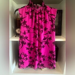 Vince Camuto Top Fuchsia Floral Sleeveless Smocked Womens XL